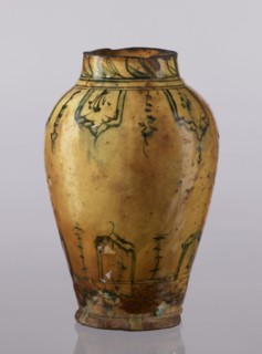 Vase, repossession Glogów, Islamic art, Persian, glazed ceramic utility vase with lambrequin