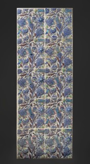 Panel of 10 tiles with plant decoration, Islamic art, Persian, Qajar dynasty 1785–1925, ceramics,