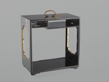 Portable picnic set sagejûbako, Rectangular cabinet without side walls on a stand with two stacked