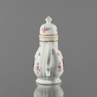 Jug with a lid, ceramics with enamel paints, Canton China, Qing style, Chinese export porcelain,