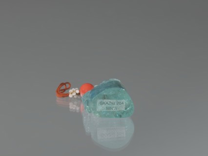 Seal stamp pendant, Chinese, Qing dynasty 1644–1911. Lion iconography. Stone aquamarine, carved and