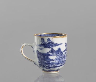 Cup, ceramics, blue-and-white porcelain, Qing style, landscape motifs, Chinese art, Qing dynasty