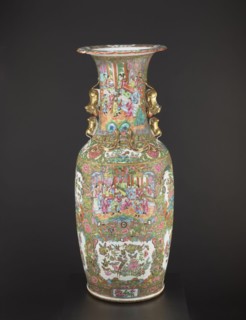 Vase, Chinese, 19th century, China; colored porcelain vessel with figurative court scenes,