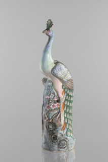 Peacock figurine, Chinese, Qing dynasty 1644–1911, 19th century. Ceramic colored porcelain