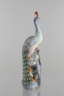 Peacock figurine, Chinese, Qing dynasty 1644–1911, 19th century. Ceramic colored porcelain