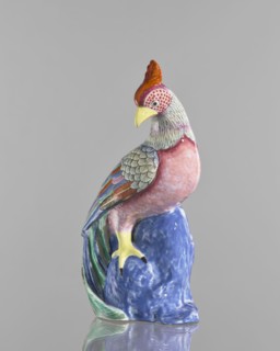 Rooster figurine, Chinese, Qing 1644–1911, 19th century; colored porcelain sculpture of a rooster