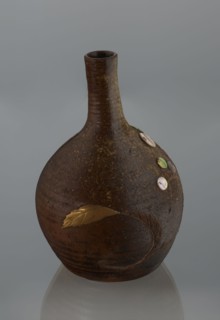 Sake bottle tokkuri, Japanese, Bizen; 19th century Edo/Meiji. A bottle with a spherical belly and a