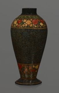Vase, Qajar dynasty 1785–1925, Islamic Persian floral ornament. Lacquer vase, 19th century, Iran.