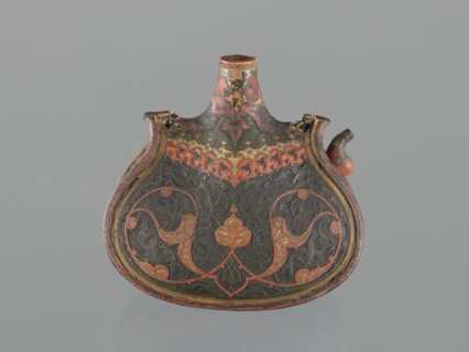 Waterskin matara, Turkish, Ottoman dynasty 1299–1922, 2nd half of the 16th century. Kidney-shaped