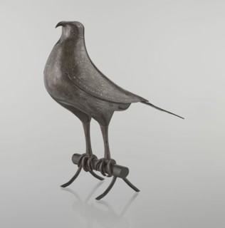 Falcon on a branch, Islamic Persian, 18th century, Iran; sculpture/figurine of a bird falcon with