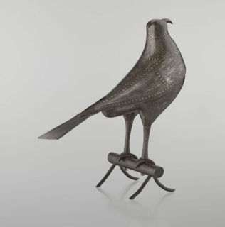 Falcon on a branch, Islamic Persian, 18th century Iran, figurine sculpture of a bird falcon with