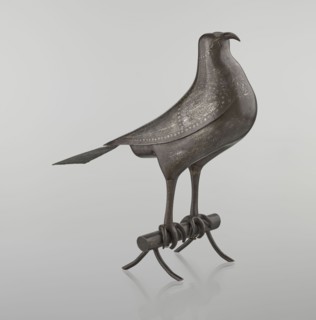 Falcon on a branch, Persian, 18th century, Iran; sculptural figurine of a bird falcon with