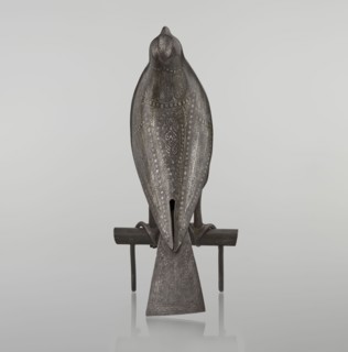 Falcon on a branch, 18th century, Iran; Persian Islamic sculpture/figurine of a falcon with