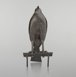 Falcon on a branch, Persian, 18th century, Iran; sculpture/figurine of a bird falcon with feathers,