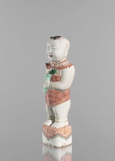 One of the Hehe Er Xian brothers holding a vase with lotus buds; maker, Chinese; Qing dynasty,