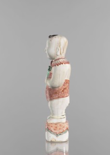 One of the Hehe Er Xian brothers holding a vase with lotus buds, Chinese, Qing dynasty, Kangxi