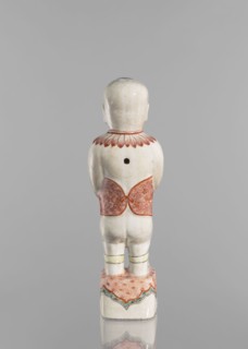 One of the Hehe Er Xian brothers holding a vase with lotus buds, Chinese, Qing dynasty Kangxi,