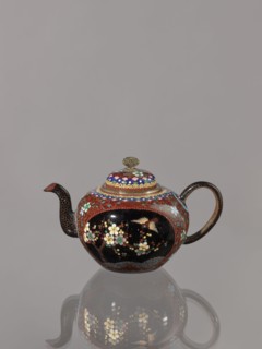 Teapot kyûsu with lid, butterflies, Japanese art, plant motifs, Japanese culture, birds, plum