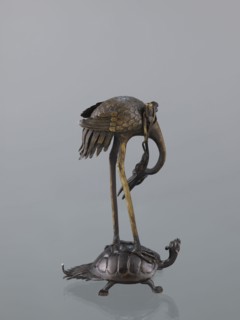 Candlestick shokudai, ; materials and iconography: lotuses, turtles, cranes, animals, depiction of