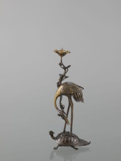 Candlestick shokudai, lotuses, turtles, cranes iconography, Japanese art, Japanese, Meiji