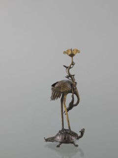 Candlestick shokudai, ; materials not specified; decorated with lotuses, turtles, cranes and