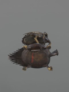 Candlestick shokudai, lotuses, turtles, cranes iconography; Japanese art, Japanese; Meiji