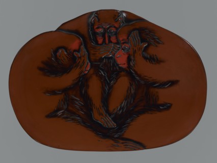 Tray, lacquer, monkeys, sambiki-no saru, Japanese art, trays, Japanese culture, Meiji 1868–1912.