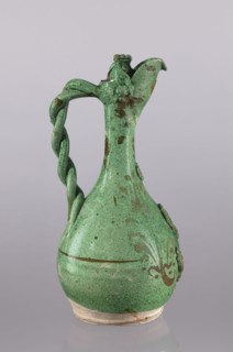 Jug, Islamic Turkish Ottoman dynasty, 1299–1922, glazed ceramic jug with floral ornament, braided