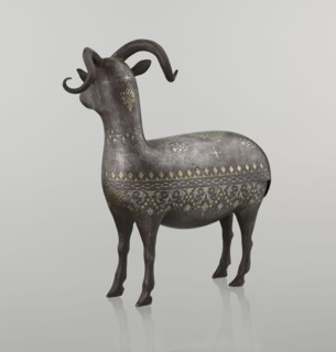 Ram, Islamic art, Persian, Qajar dynasty 1785–1925, sculpture; animal figurine of a ram with horns;