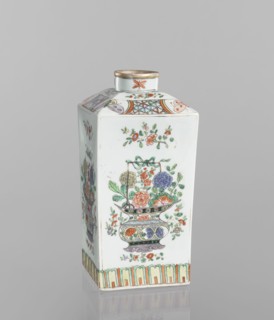 Bottle, Chinese, 18th century, porcelain vessel, decorated on each side with a basket of peonies,