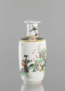 Vase, Chinese, Qing dynasty 1644–1911, 19th century. Colored porcelain vessel with figurative