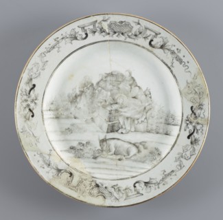 Plate with a scene of the adoration of the Holy Family the shepherds' adoration., Chinese, Qing