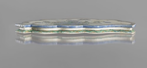 Leaf-shaped saucer, Chinese, Kangxi period 1662–1722; colored porcelain with leaves, butterflies,