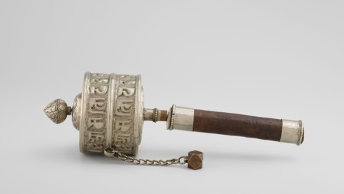 Prayer wheel, Tibetan Buddhist/Himalayan art, 19th century, Tibet. Scrolls, Buddhist cult object,