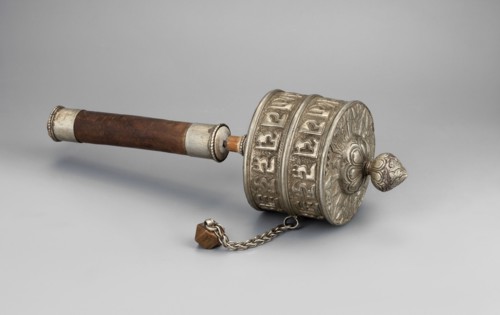Prayer wheel, Tibetan Buddhist/Himalayan art, Buddhist cult object, scrolls, 19th century, Tibet,