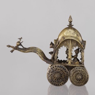 Miniature of a chariot;, 19th century, India. Model of a temple chariot showing a bird peacock