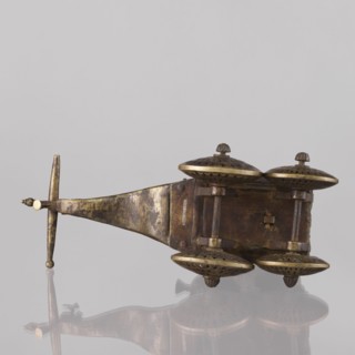 Miniature of a chariot; maker, 19th century India; model of a temple chariot depicting peacocks and