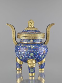 Ding-type incense burner with cover, cloisonné enamel, Qing dynasty 1644–1911, 19th century, China;