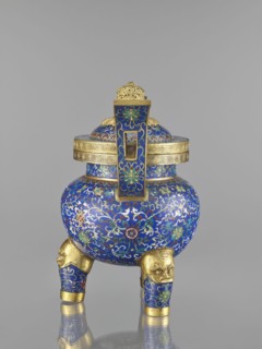 Ding-type incense burner with cover, cloisonné enamel, Qing dynasty 1644–1911, 19th century, China;