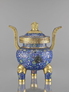 Ding-type incense burner with cover; cloisonné enamel; Qing dynasty 1644–1911, 19th century, China;