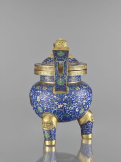 Ding-type incense burner with cover; cloisonné enamel; Qing dynasty 1644–1911, 19th century, China;