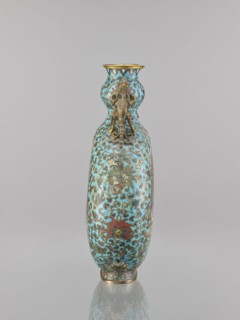Vase - moon bottle pilgrim with a sleeve, peacocks, moon bottles, herons iconography, Chinese art,