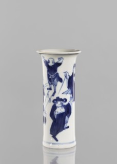 Flute-type vase, figurative scenes, ceramics, Chinese art, blue and white porcelain, Chinese,