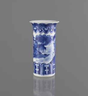 Flute-type vase, ceramics, Chinese blue-and-white porcelain with landscape motifs, Chinese, Kangxi