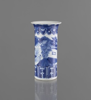 Flute-type vase, blue and white porcelain, landscape motifs, Chinese, Kangxi 1662–1722, 17th/18th