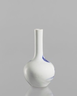 Vase—bottle, ; blue-and-white porcelain with figural scenes and landscape motifs; Chinese; Kangxi