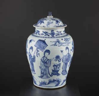Pot with a cover, Chinese, Qing dynasty 1644–1911, 18th century. Blue-and-white porcelain storage