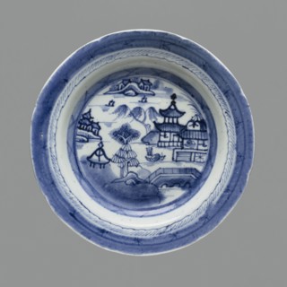 Plate, ceramics, pagoda, blue-and-white porcelain, Chinese art, landscape motifs, 19th century,