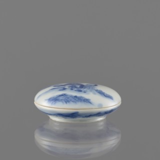 Seal ink box, Kui Xing iconography, ceramics, blue and white porcelain, writing implement, Qing