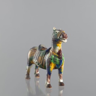 Mule, Chinese, Qing dynasty 1644–1911, 18th century. Colored porcelain animal figurine sculpture of